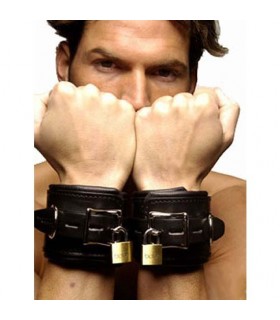 Paire d'attaches poignets rembourrée - menottes bdsm gay effet cuir