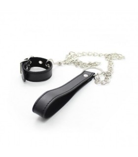 Cockring Ajustable avec Laisse cuir et métal
