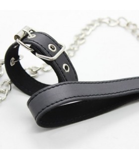 Cockring Ajustable avec Laisse cuir et métal