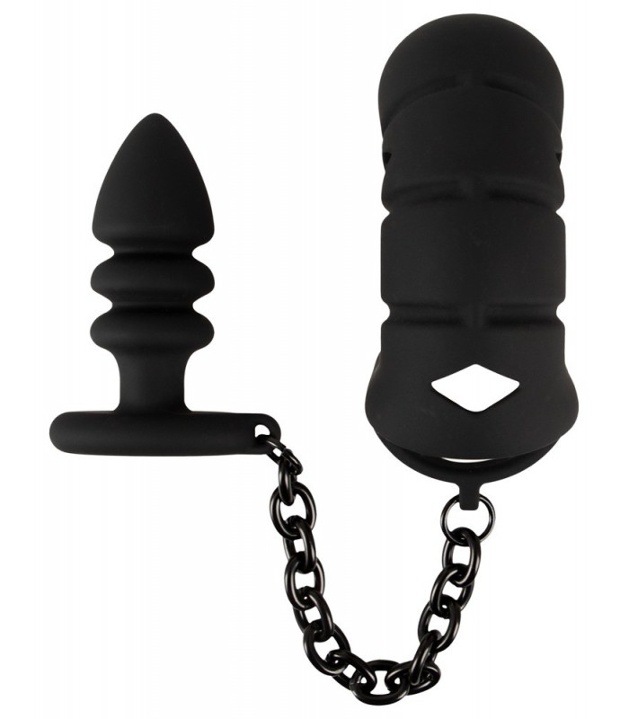 Cage de Chasteté Avec Chaine Plug Anal