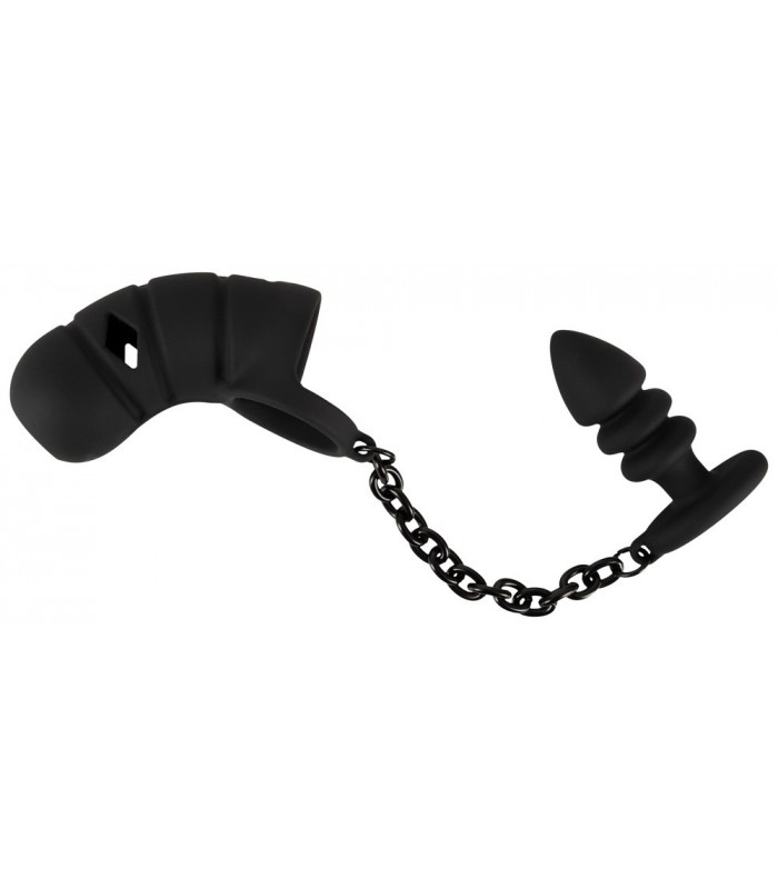 Cage de Chasteté Avec Chaine Plug Anal