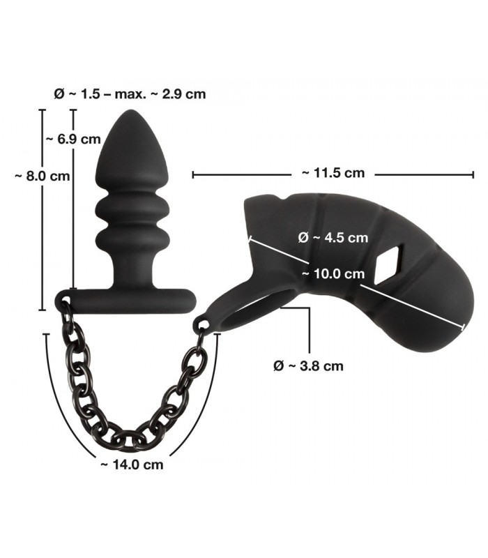 Cage de Chasteté Avec Chaine Plug Anal