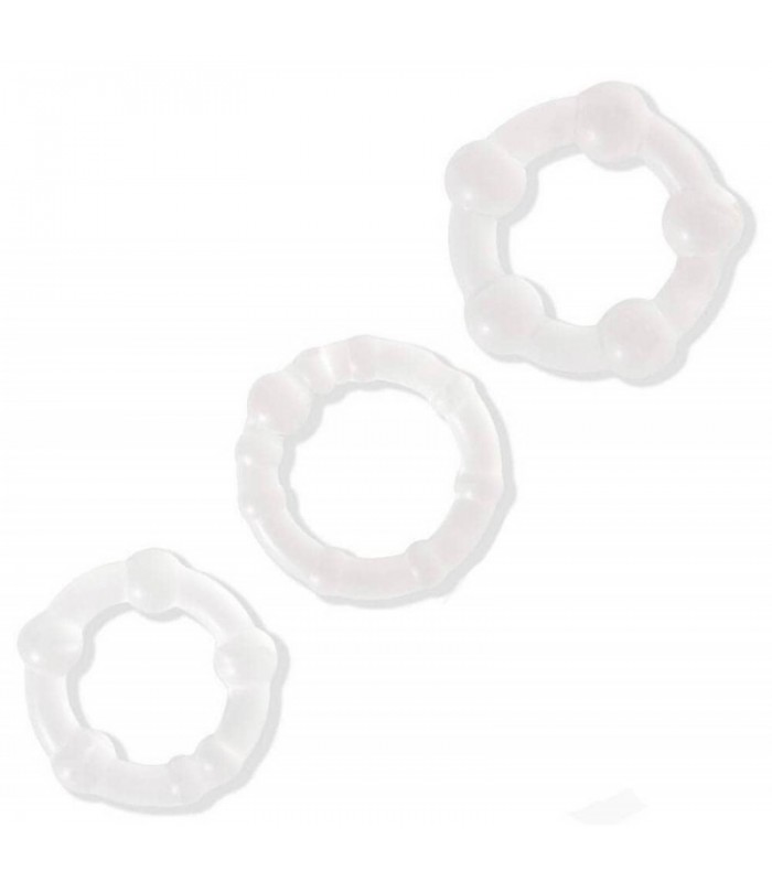 Kit 3 Cockring à Perles Transparent - anneau pénis - gay shop