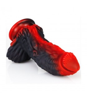 Gode Dragon Yong de 5,5cm de diamètre en silicone rouge et noir