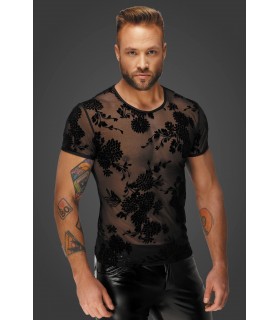 T-Shirt Transparent Flocage Flower - Noir Handmade - Vestiaire Gay Shop