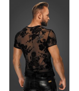 T-Shirt Transparent Flocage Flower - Noir Handmade - Vestiaire Gay Shop