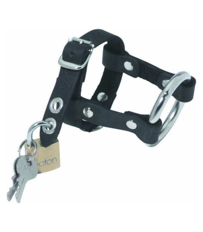 Cockring en cuir verrouillable avec anneau métal pour érection – Accessoire gay fetish