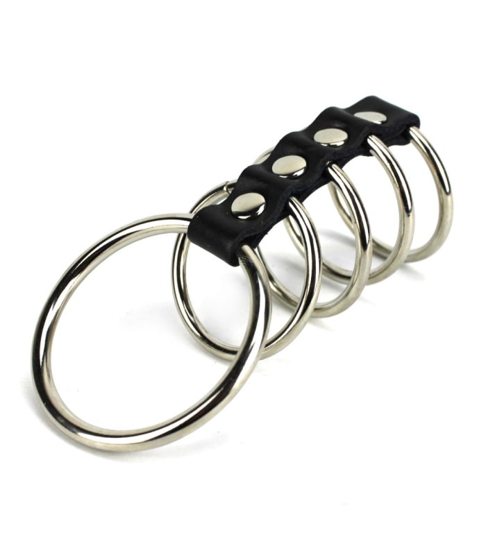 Cockring de Contrainte 5 Anneaux en métal et effet cuir