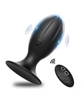 Plug anal vibrant en silicone noir avec base ventouse et télécommande