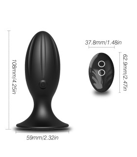 Plug anal vibrant en silicone noir avec base ventouse et télécommande