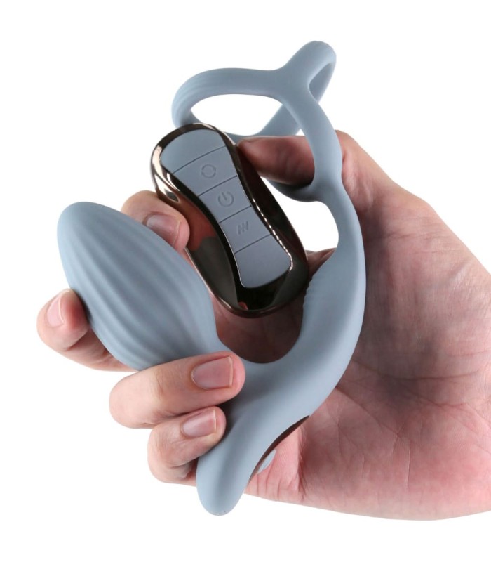 Plug Anal Vibrant et Rotatif avec Anneau Pénis et Testicules