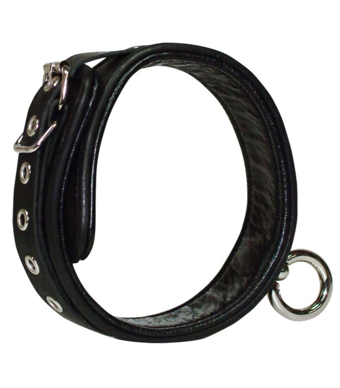 Collier BDSM Cuir 4 cm Anneau Métal