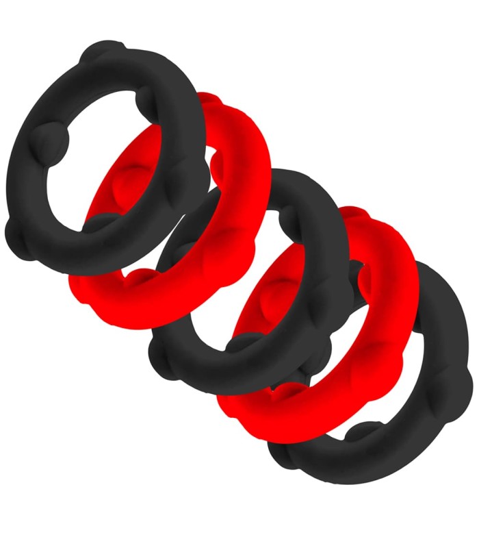 Lot de 5 Cockrings SPINNER GEARHEADS Rouge Noir