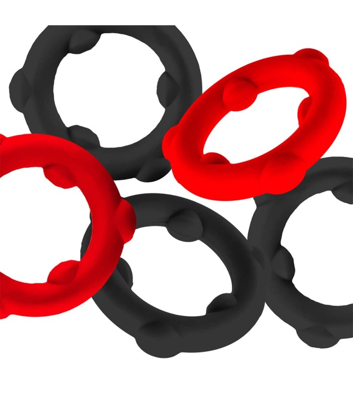 Lot de 5 Cockrings SPINNER GEARHEADS Rouge Noir