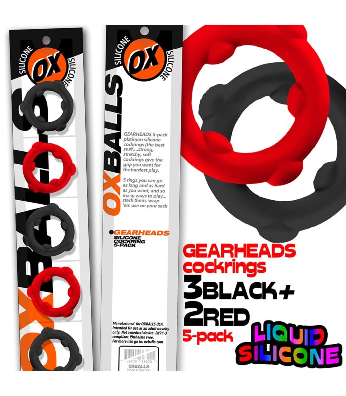 Lot de 5 Cockrings SPINNER GEARHEADS Rouge Noir