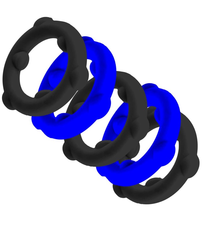 Lot de 5 Cockrings GEARHEADS Noir-Bleu Oxballs