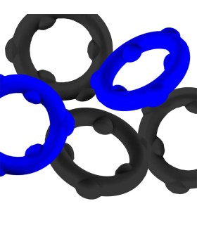 Lot de 5 Cockrings GEARHEADS Noir-Bleu Oxballs Lot de 5 Cockrings GEARHEADS Noir-Bleu Oxballs