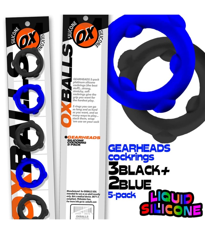 Lot de 5 Cockrings GEARHEADS Noir-Bleu Oxballs