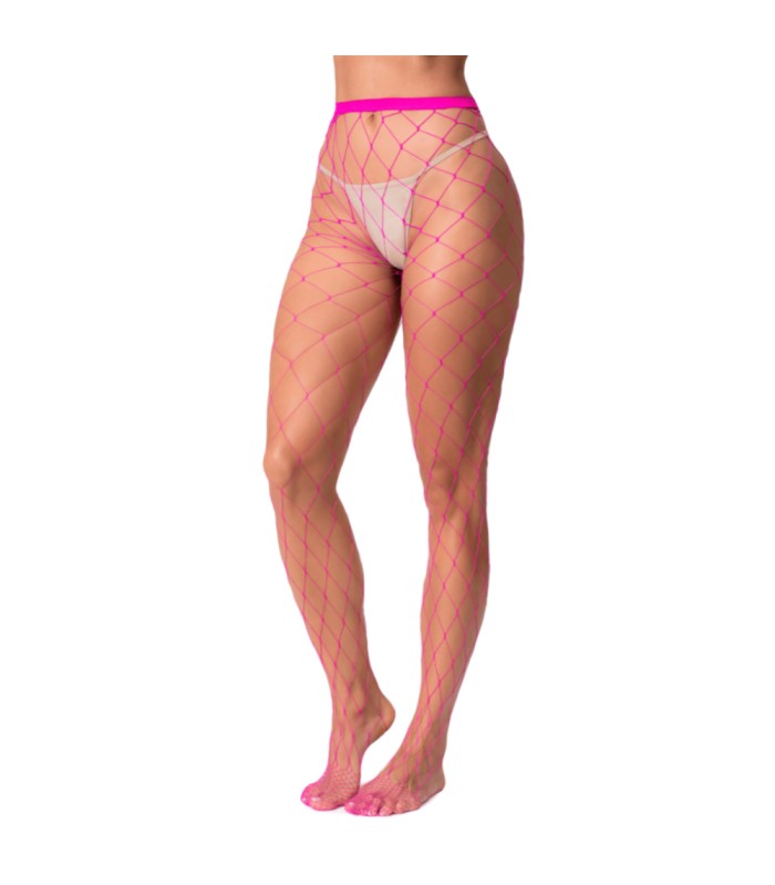 Collant résille grande maille rose