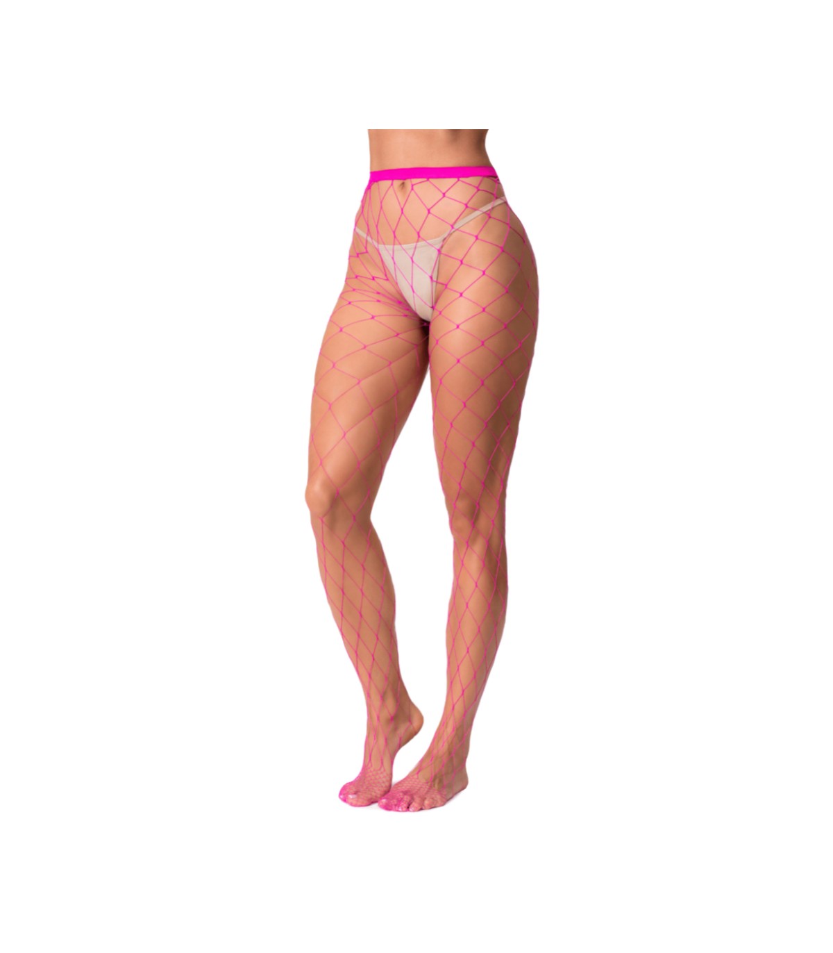 Collant résille grande maille rose