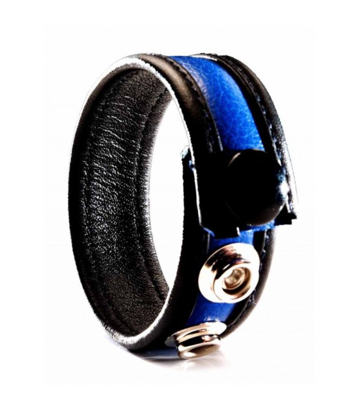 Cockring en Cuir à Pressions Bleu Black Label gay