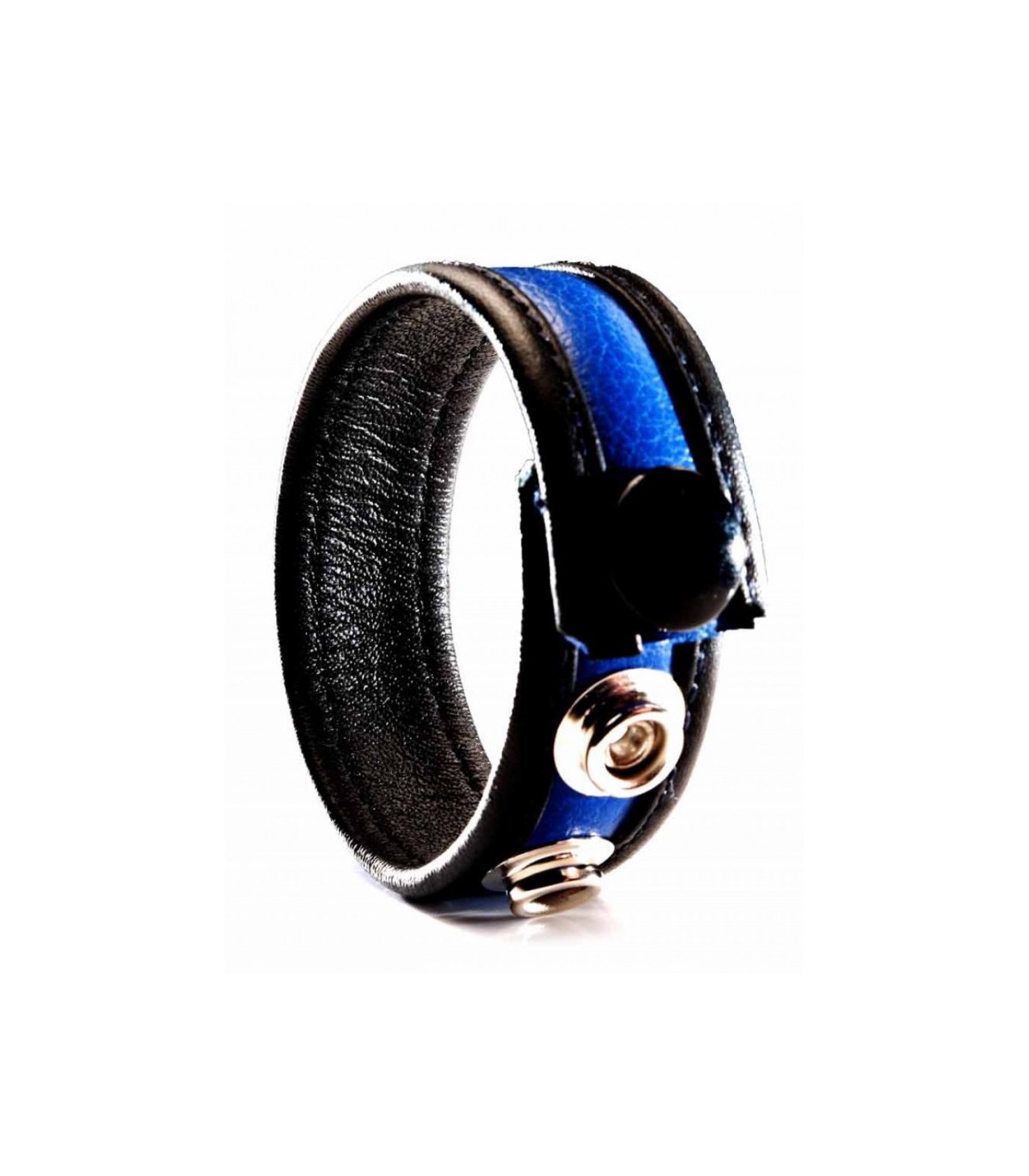 Cockring en Cuir à Pressions Bleu Black Label gay