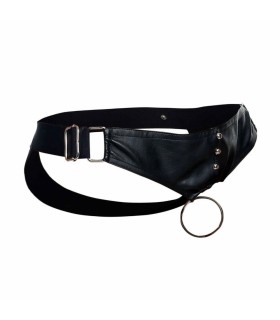 Jockstrap Faux Cuir avec Cockring Noir