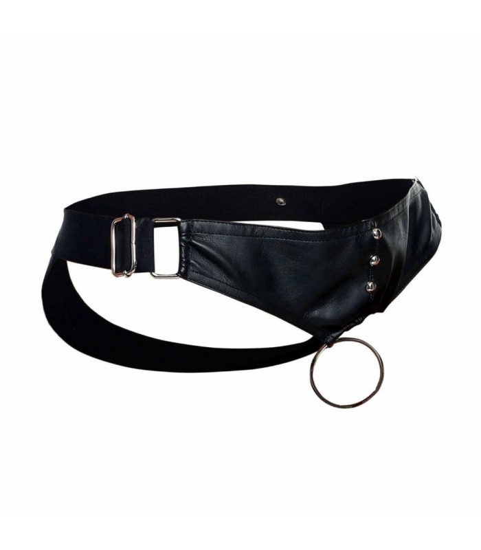 Jockstrap Faux Cuir avec Cockring Noir