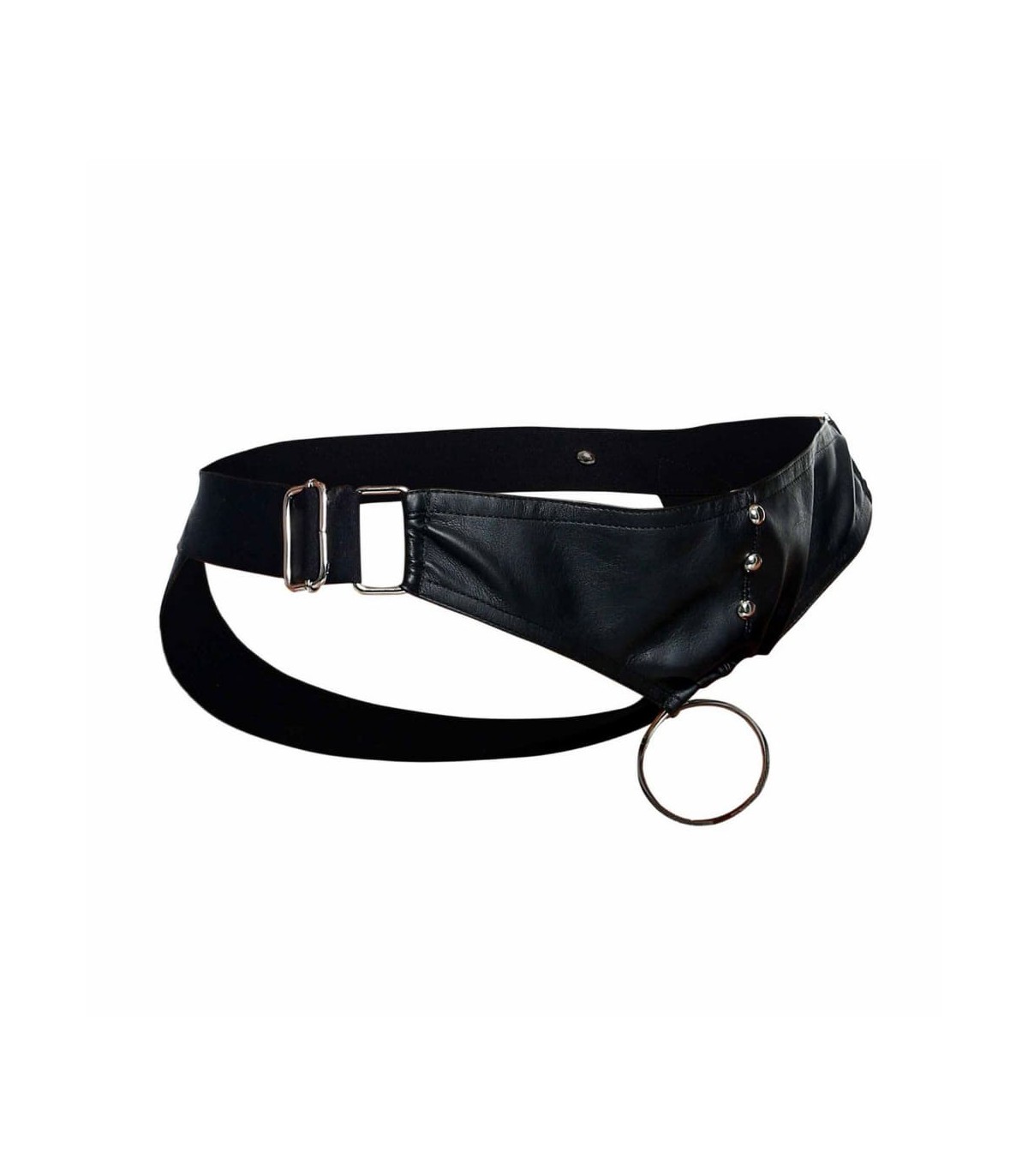 Jockstrap Faux Cuir avec Cockring Noir