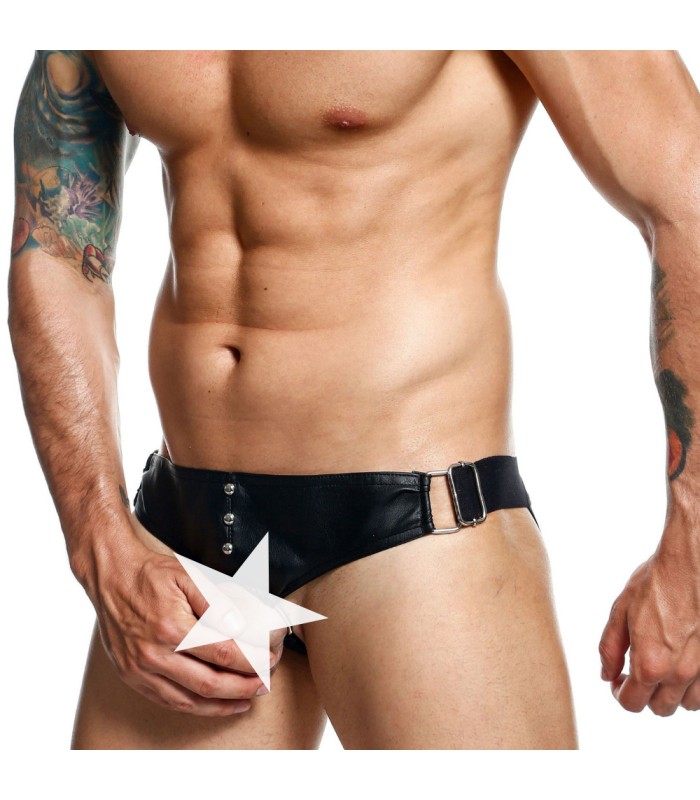 Jockstrap Faux Cuir avec Cockring Noir