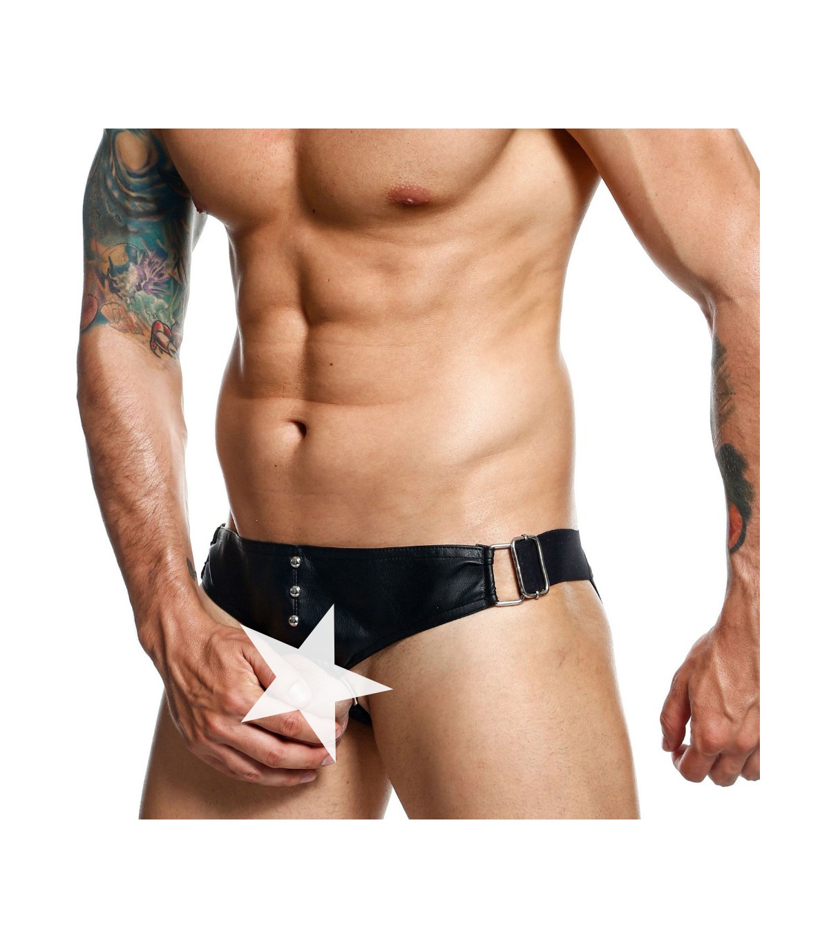 Jockstrap Faux Cuir avec Cockring Noir