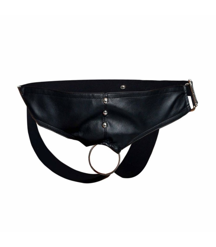 Jockstrap Faux Cuir avec Cockring Noir