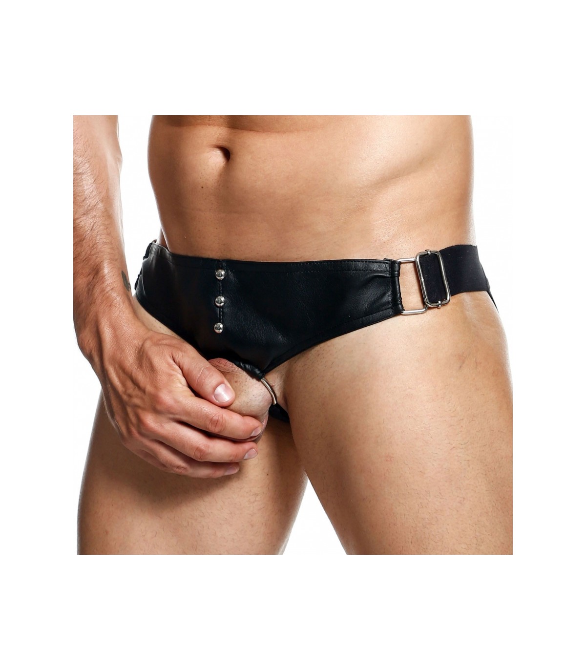 Jockstrap Faux Cuir Noir avec Cockring 50mm