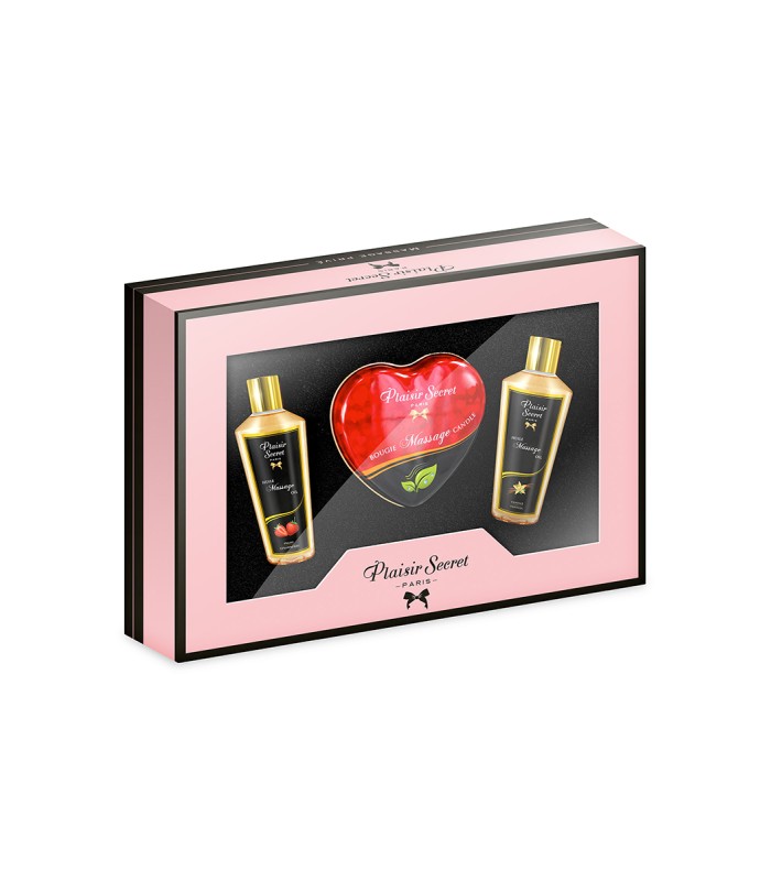 Coffret massage Plaisir Secret huiles et bougie cœur