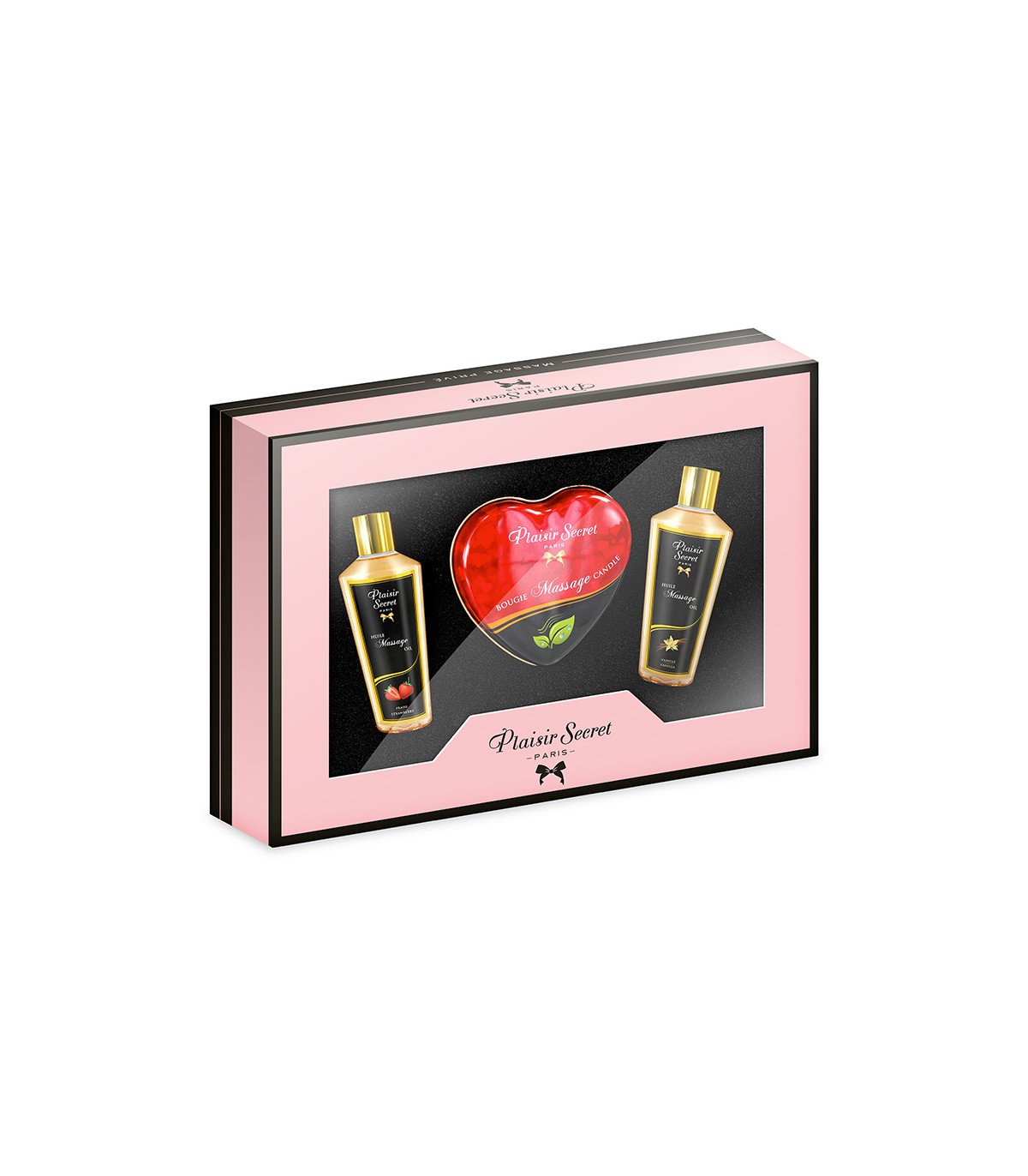 Coffret massage Plaisir Secret huiles et bougie cœur