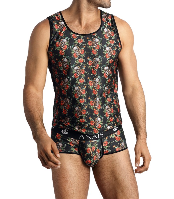 Débardeur Power Rock Anaïs for Men avec imprimé roses et crânes