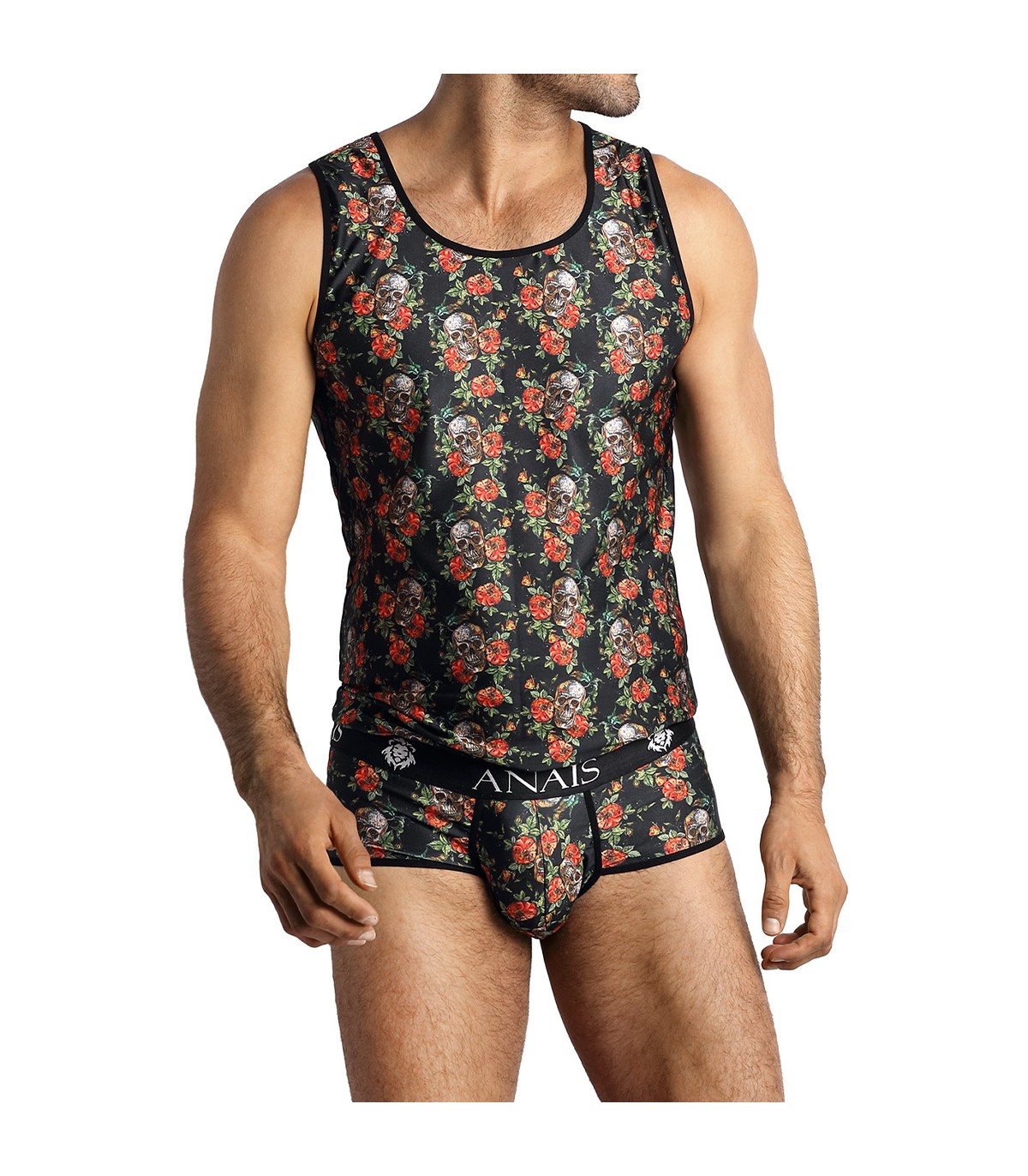 Débardeur Power Rock Anaïs for Men avec imprimé roses et crânes