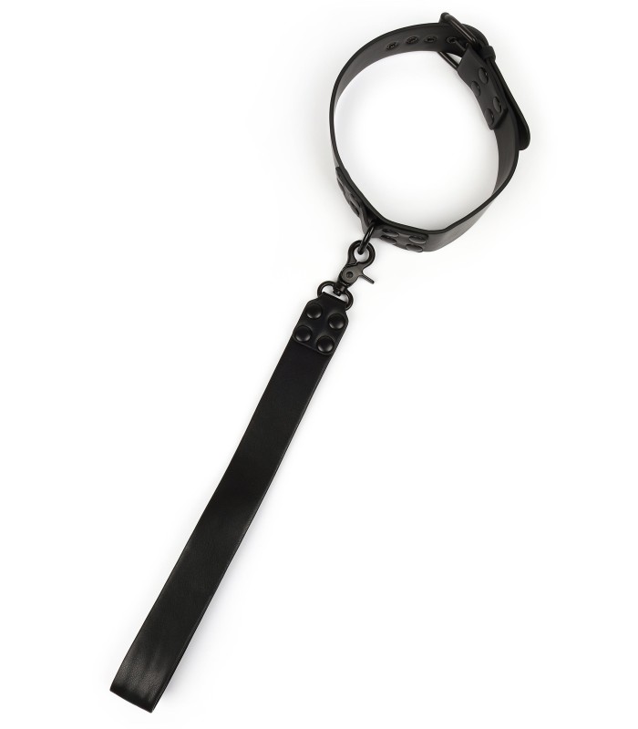 Collier cuir Avanza avec laisse courte pour jeux gays
