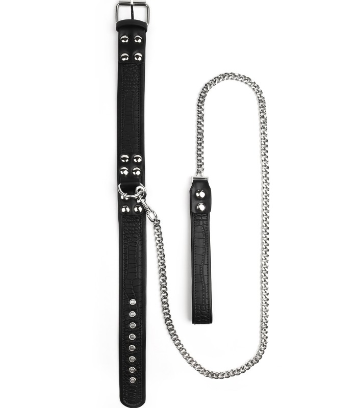 Collier ajustable et Laisse en simili cuir motif Croco
