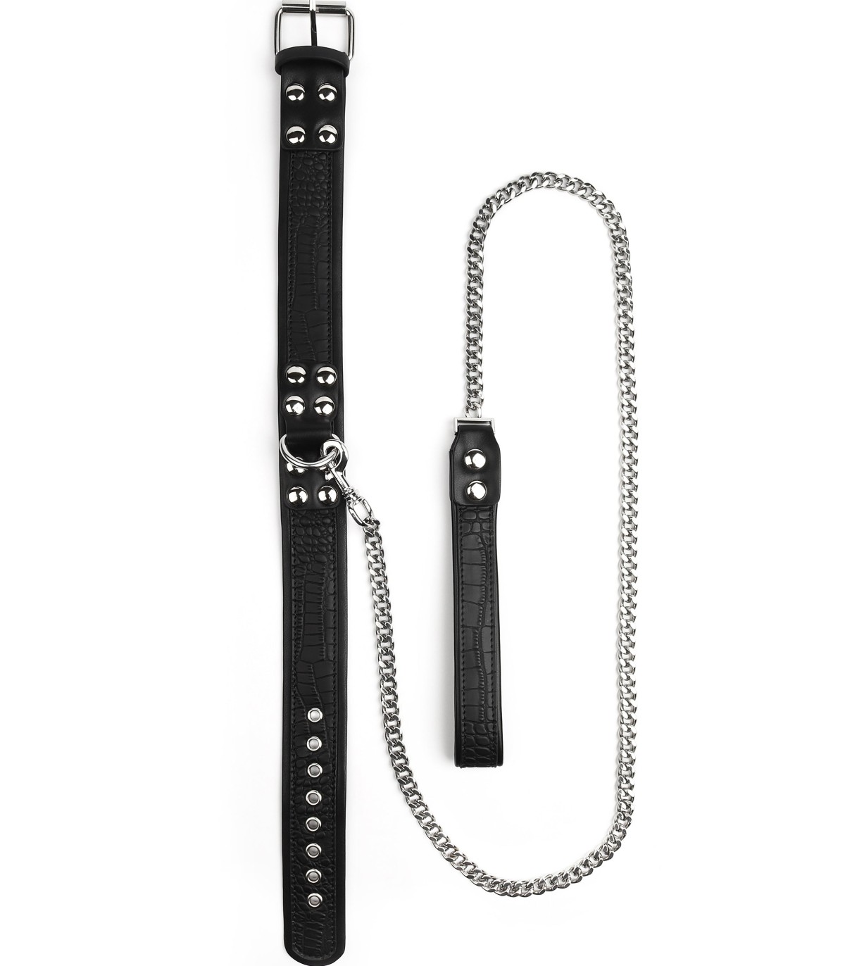Collier ajustable et Laisse en simili cuir motif Croco