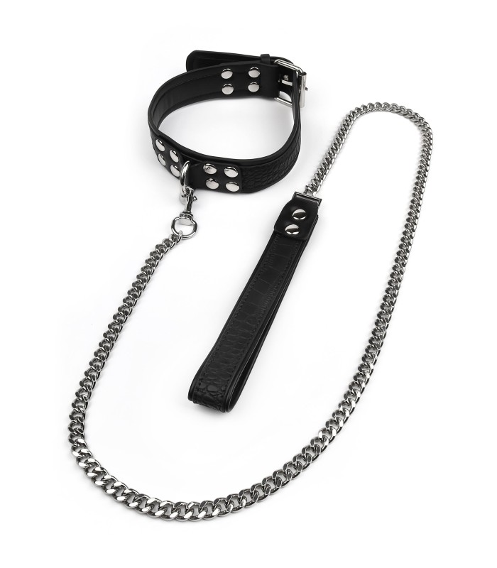 Collier et Laisse en simili cuir motif Croco