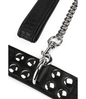 Collier et Laisse en simili cuir motif Croco