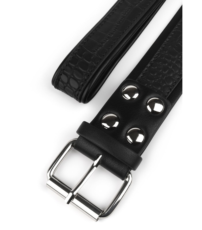 Collier et Laisse en simili cuir motif Croco