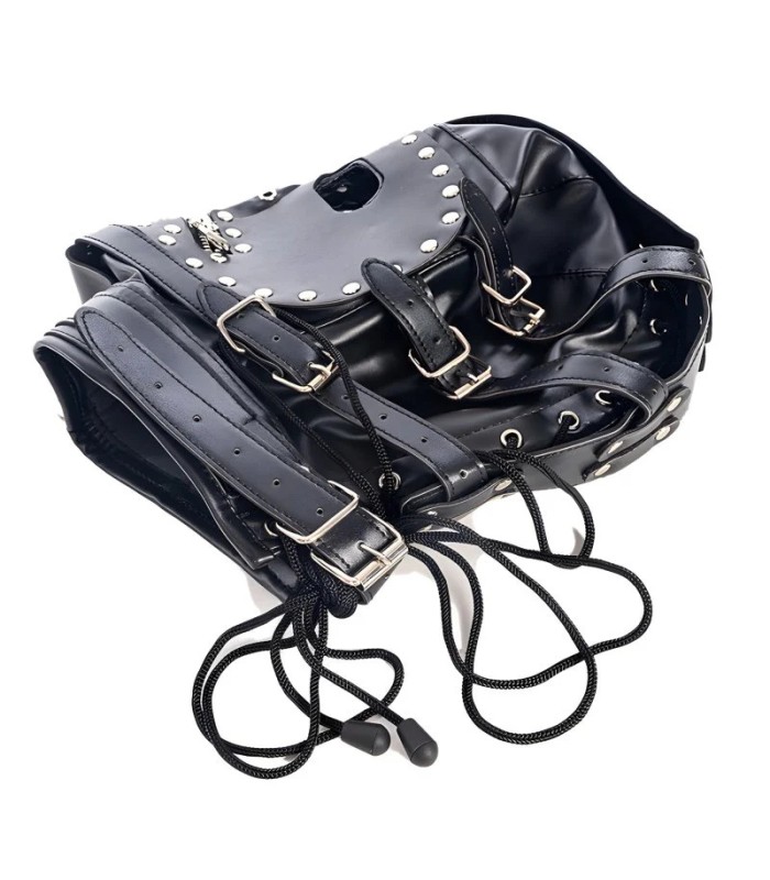 Cagoule bondage noire avec bouche zippée
