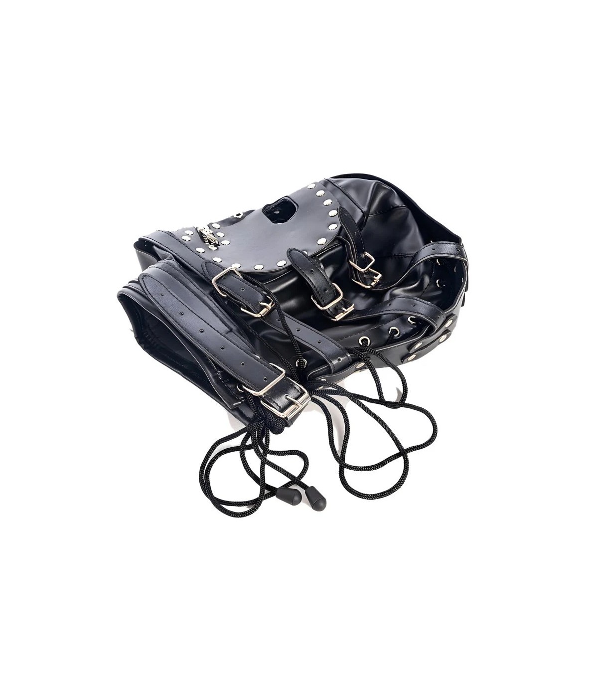 Cagoule bondage noire avec bouche zippée