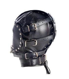 Cagoule bondage noire avec bouche zippée