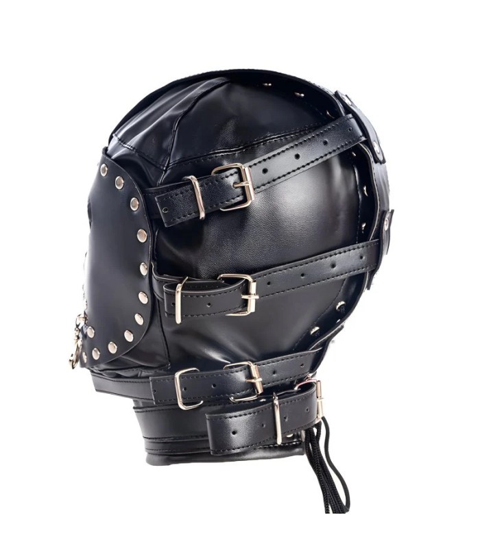 Cagoule bondage noire avec bouche zippée