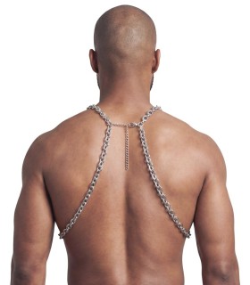 Harnais torse homme chaînes argentées