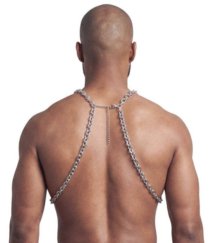 Harnais torse homme chaînes argentées